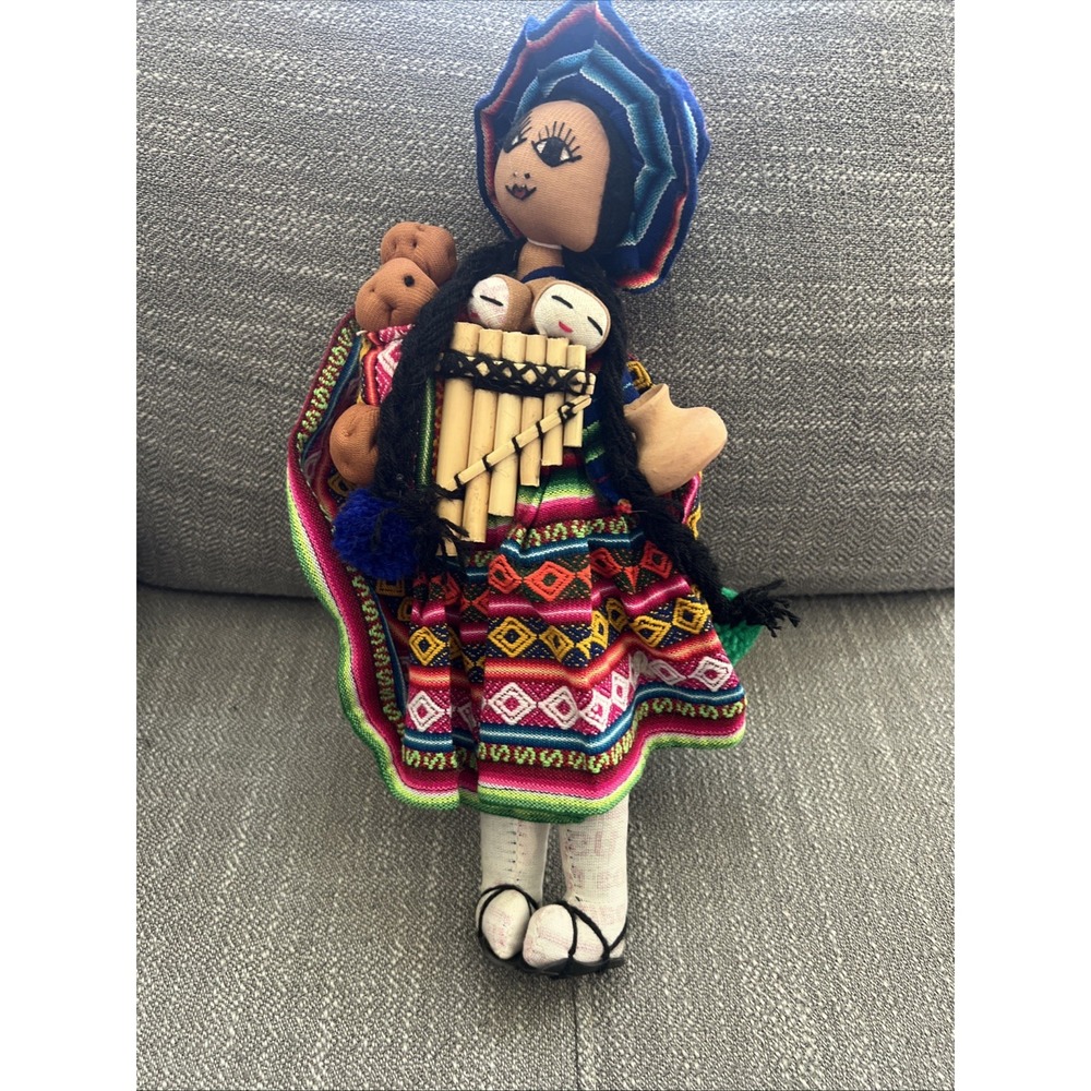 Vintage Handmade Doll From Peru With Babies Peruvian Preowned